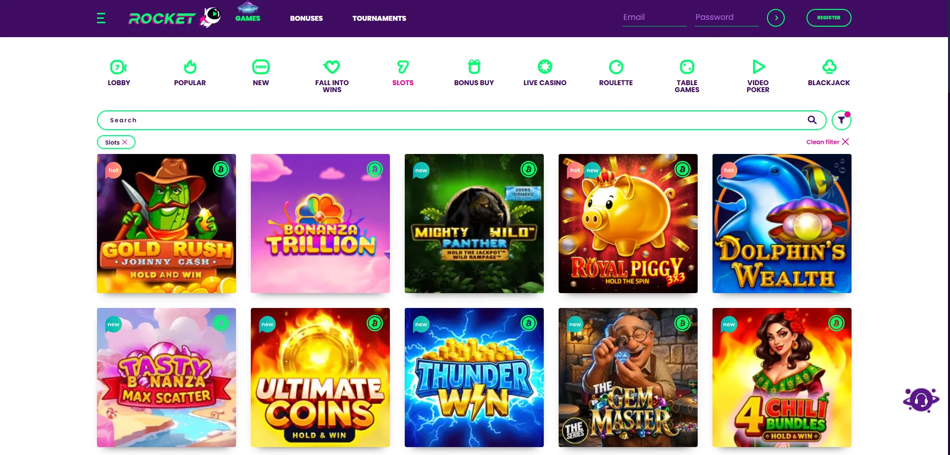 Casino Rocket pokies and slot game lobby — 3000 plus titles