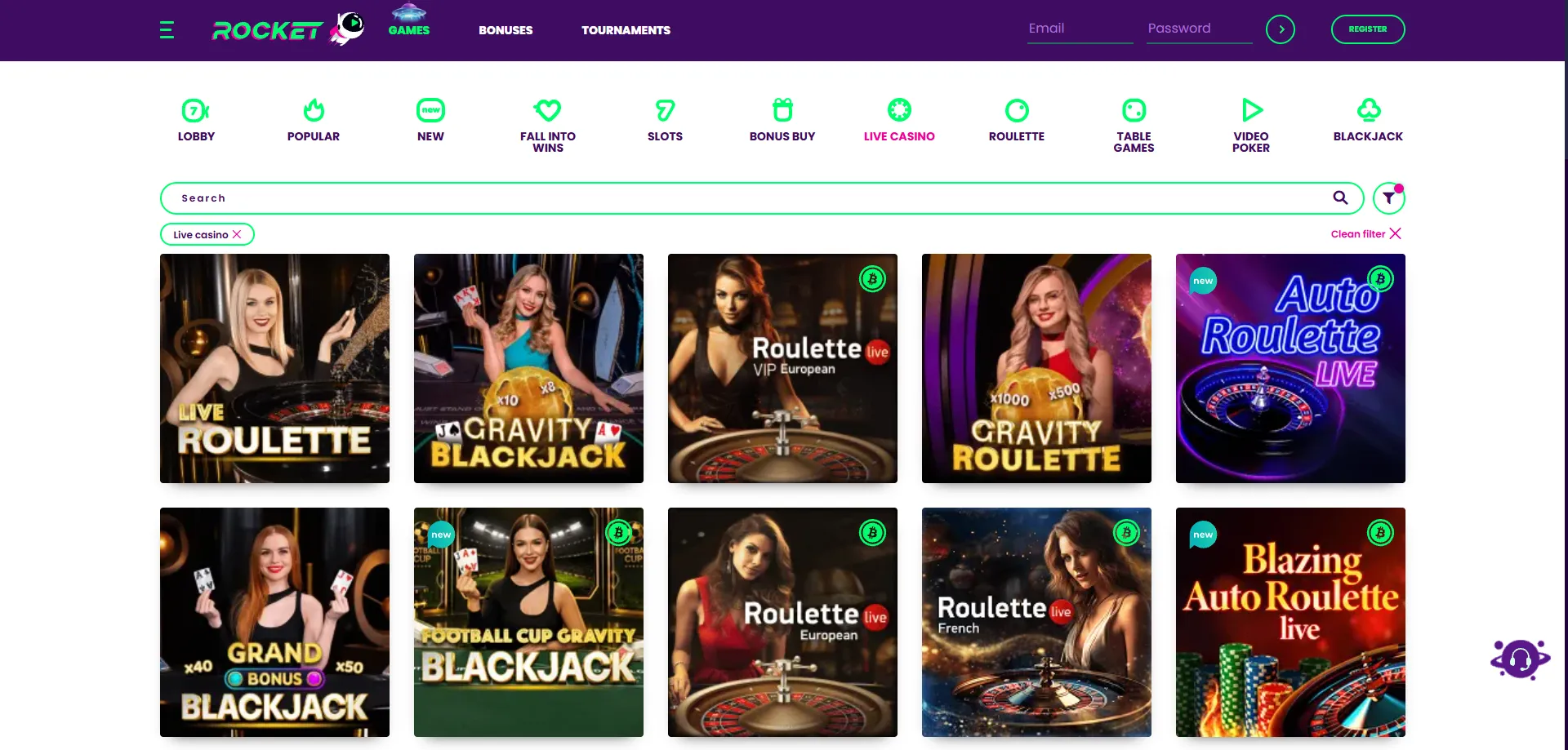 Casino Rocket live dealer tables — professional croupiers streaming in HD