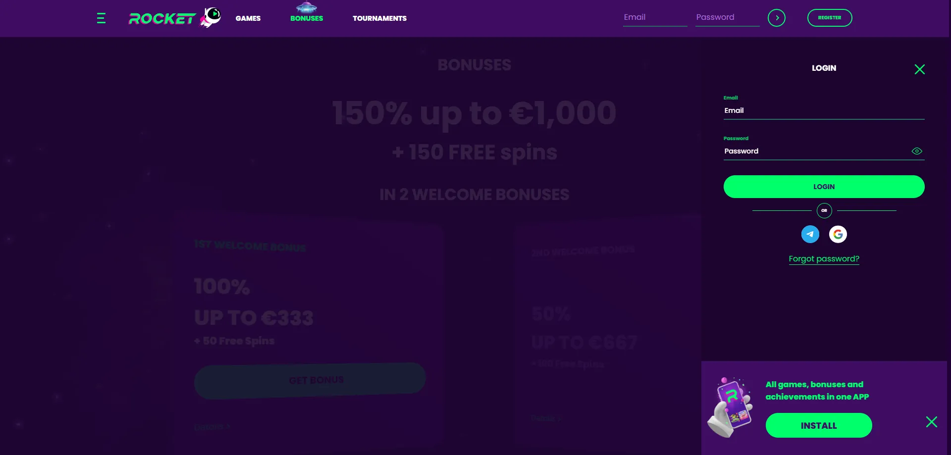 Casino Rocket login page — secure account access for AU players